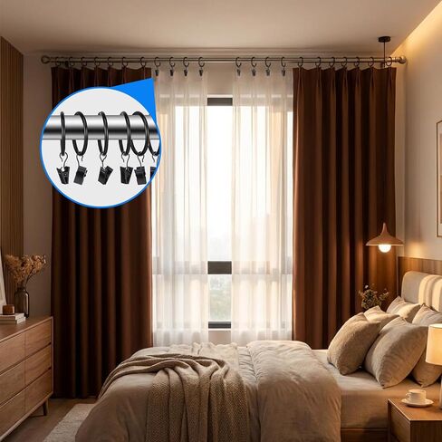 Kenaoeoe 100 Pack Openable Curtain Rings with Clips Open Drapery Rings with Hooks Curtain Clips 1.5 Inch Interior Diameter for Rods Up to 1.2 Inch, Black in Saudi Arabia