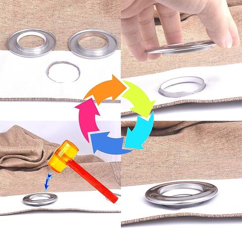 Ailejia Stainless Steel Curtain Grommets DIY Rings Eyelet Metal Grommet Kit Ring Inner Diameter 1-9/16"(4cm) Silencer Sliding Metal Pack of 8 in Kuwait