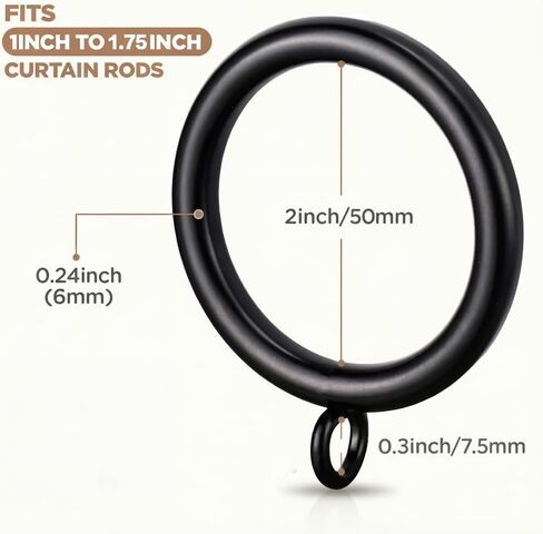 24 PCS Curtain Rings, 2 Inch Thickened Curtain Rings Metal Drapery Ring for Curtain Rods Black in Saudi Arabia