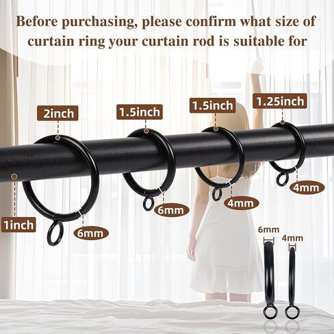 24 PCS Curtain Rings, 2 Inch Thickened Curtain Rings Metal Drapery Ring for Curtain Rods Black in Saudi Arabia