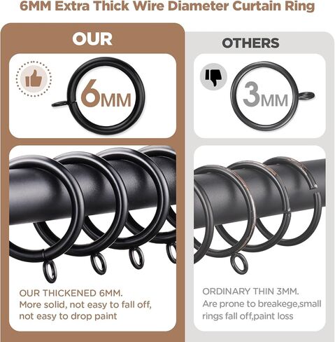 24 PCS Curtain Rings, 2 Inch Thickened Curtain Rings Metal Drapery Ring for Curtain Rods Black in Saudi Arabia