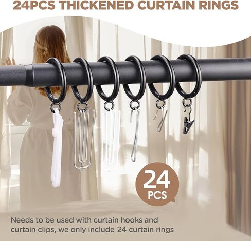 24 PCS Curtain Rings, 2 Inch Thickened Curtain Rings Metal Drapery Ring for Curtain Rods Black in Saudi Arabia