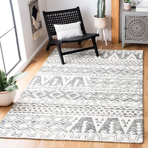 SAFAVIEH Abstract Collection Runner Rug - 2'3" x 8', Ivory & Black, Handmade Wool, Ideal for High Traffic Areas in Living Room, Bedroom (ABT557A) in Saudi Arabia