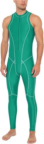 Oil Silky Bodysuit for Men Glossy Jumpsuit for Men Shiny Satin Glossy Zipper Front Clubwear Beachwear Green X-Large in Saudi Arabia