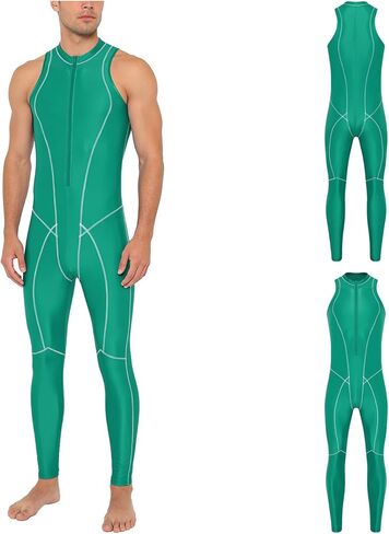 Oil Silky Bodysuit for Men Glossy Jumpsuit for Men Shiny Satin Glossy Zipper Front Clubwear Beachwear Green X-Large in Saudi Arabia