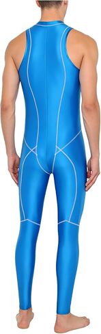 Oil Silky Bodysuit for Men Glossy Jumpsuit for Men Shiny Satin Glossy Zipper Front Clubwear Beachwear Blue Large in Saudi Arabia