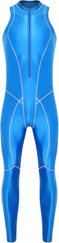 Oil Silky Bodysuit for Men Glossy Jumpsuit for Men Shiny Satin Glossy Zipper Front Clubwear Beachwear Blue Large in Saudi Arabia