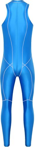 Oil Silky Bodysuit for Men Glossy Jumpsuit for Men Shiny Satin Glossy Zipper Front Clubwear Beachwear Blue Large in Saudi Arabia