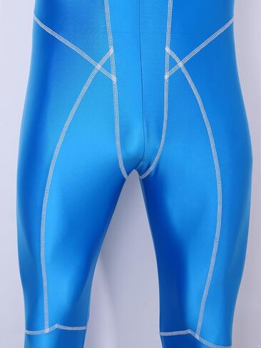 Oil Silky Bodysuit for Men Glossy Jumpsuit for Men Shiny Satin Glossy Zipper Front Clubwear Beachwear Blue Large in Saudi Arabia