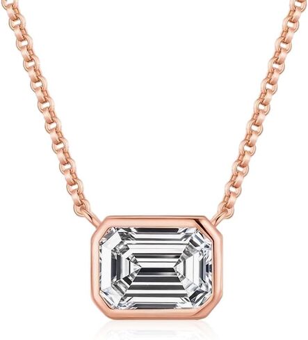 Dainty Emerald Cut Diamond Pendant Necklace for Women, Classic 1 Carat VVS1 D-Color Design in 14K Gold over S925 Sterling Silver, Showcasing Enduring Elegance and Style in Kuwait