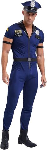 dPois ​Mens Cop Costumes Halloween Masquerade Sexy Policeman Cosplay Outfits Short Sleeve Jumpsuit in Saudi Arabia