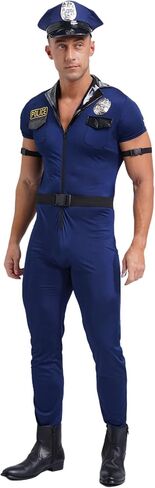dPois ​Mens Cop Costumes Halloween Masquerade Sexy Policeman Cosplay Outfits Short Sleeve Jumpsuit in Saudi Arabia