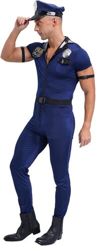 dPois ​Mens Cop Costumes Halloween Masquerade Sexy Policeman Cosplay Outfits Short Sleeve Jumpsuit in Saudi Arabia