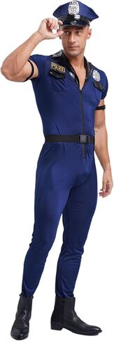dPois ​Mens Cop Costumes Halloween Masquerade Sexy Policeman Cosplay Outfits Short Sleeve Jumpsuit in Saudi Arabia