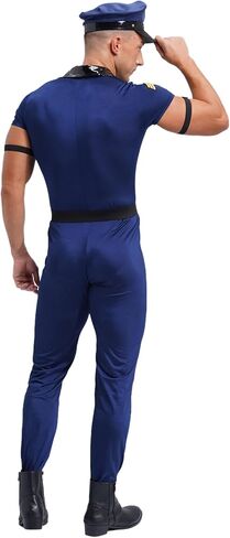 dPois ​Mens Cop Costumes Halloween Masquerade Sexy Policeman Cosplay Outfits Short Sleeve Jumpsuit in Saudi Arabia