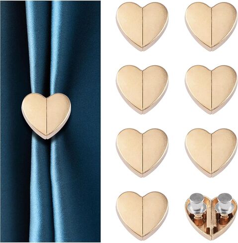 8 Pairs Heart-Shaped Magnetic Curtain Closure Decorative Detachable Drape Buckle for Indoor Outdoor Use Keep Curtains Closed Prevent Light Leakage (Gold) in Kuwait