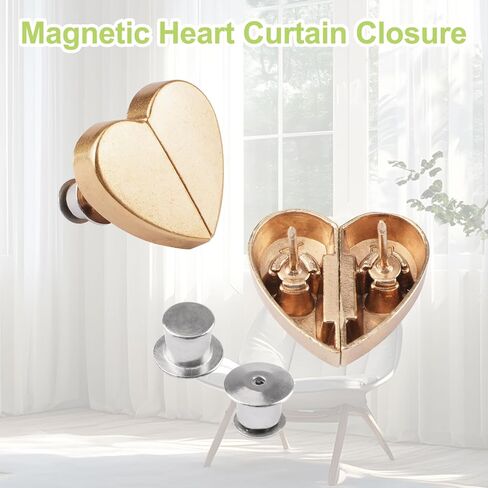 8 Pairs Heart-Shaped Magnetic Curtain Closure Decorative Detachable Drape Buckle for Indoor Outdoor Use Keep Curtains Closed Prevent Light Leakage (Gold) in Kuwait