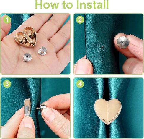 8 Pairs Heart-Shaped Magnetic Curtain Closure Decorative Detachable Drape Buckle for Indoor Outdoor Use Keep Curtains Closed Prevent Light Leakage (Gold) in Kuwait