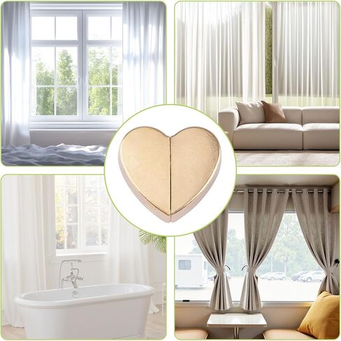 8 Pairs Heart-Shaped Magnetic Curtain Closure Decorative Detachable Drape Buckle for Indoor Outdoor Use Keep Curtains Closed Prevent Light Leakage (Gold) in Kuwait