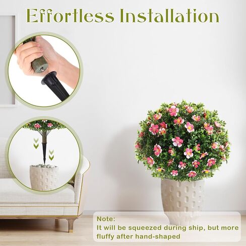 Yunlly Set of 2 Large Artificial Boxwood Topiary Ball Trees with Flower Outdoor, 23.6 x 15.7 UV Resistant Faux Greenery Shrub with Ground Spike for Spring Garden Porch Yard Patio(Pink and White) in Kuwait