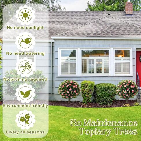 Yunlly Set of 2 Large Artificial Boxwood Topiary Ball Trees with Flower Outdoor, 23.6 x 15.7 UV Resistant Faux Greenery Shrub with Ground Spike for Spring Garden Porch Yard Patio(Pink and White) in Kuwait