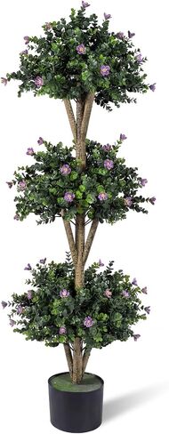 Goplus 51" Artificial Triple Ball Boxwood Topiary Tree, Faux Bush Plant with 59 Blossoms, Cement-Filled Plastic Pot, Sun-Resistant Indoor Outdoor Fake Greenery for Porch Home Decoration Housewarming in Kuwait