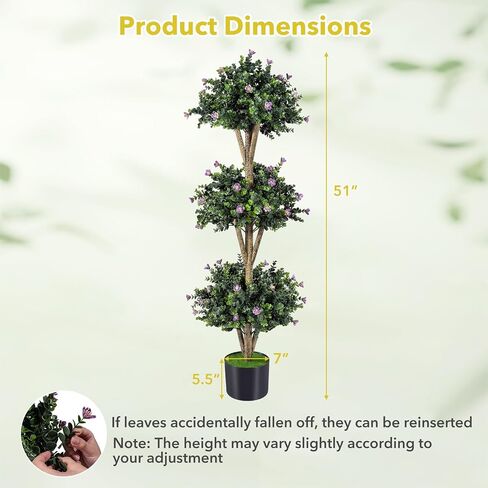 Goplus 51" Artificial Triple Ball Boxwood Topiary Tree, Faux Bush Plant with 59 Blossoms, Cement-Filled Plastic Pot, Sun-Resistant Indoor Outdoor Fake Greenery for Porch Home Decoration Housewarming in Kuwait