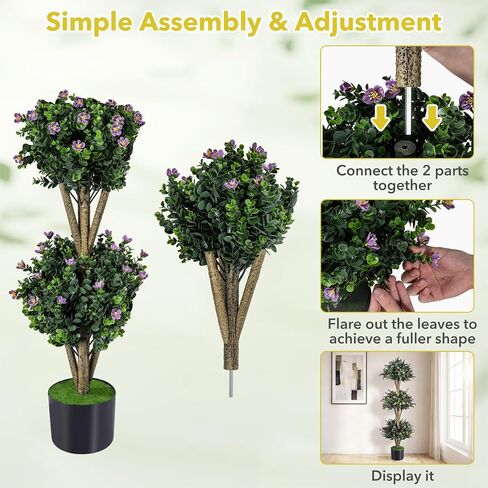 Goplus 51" Artificial Triple Ball Boxwood Topiary Tree, Faux Bush Plant with 59 Blossoms, Cement-Filled Plastic Pot, Sun-Resistant Indoor Outdoor Fake Greenery for Porch Home Decoration Housewarming in Kuwait