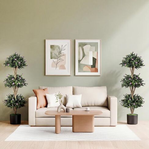 Goplus 51" Artificial Triple Ball Boxwood Topiary Tree, Faux Bush Plant with 59 Blossoms, Cement-Filled Plastic Pot, Sun-Resistant Indoor Outdoor Fake Greenery for Porch Home Decoration Housewarming in Kuwait