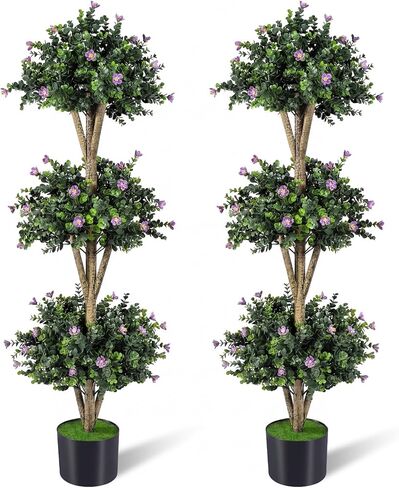 Goplus 51" Artificial Triple Ball Boxwood Topiary Tree, Faux Bush Plant with 59 Blossoms, Cement-Filled Plastic Pot, Sun-Resistant Indoor Outdoor Fake Greenery for Porch Home Decoration Housewarming in Kuwait