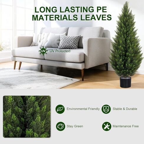 Artificial Cedar Trees 3FT Faux Cedar Topiary Evergreen Plants UV Resistant Outdoor Indoor Fake Cypress Pine Trees with Planter for Front Porch Entryway Patio Garden Home Decor Set of 2 in Saudi Arabia