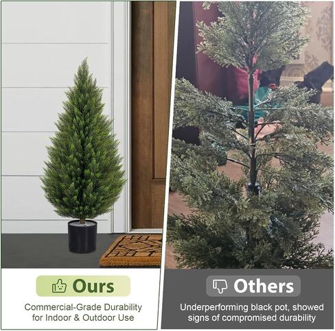 Artificial Cedar Trees 3FT Faux Cedar Topiary Evergreen Plants UV Resistant Outdoor Indoor Fake Cypress Pine Trees with Planter for Front Porch Entryway Patio Garden Home Decor Set of 2 in Saudi Arabia