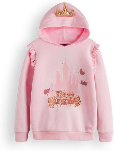 Disney Princess Girls Hoodie | Kids Pink Graphic Hooded Sweatshirt 3D Crown | Ruffled Arm Hem Good Fairies Apparel Sweater in Kuwait