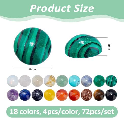 SUPERFINDINGS 72Pcs 18 Colors Natural Gemstone Cabochons 8x4mm Crystal Quartz Cabochon Flatback Half Round Cabochons No Hole Mixed Stone Gems for DIY Jewelry Craft Making in Kuwait