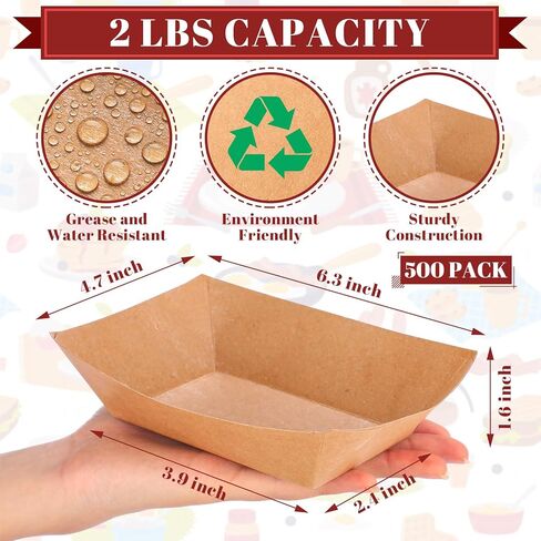 1000 Pieces Disposable Brown Paper Food Tray and Grease Proof Deli Liner, Heavy Duty 2 lb Coated Paperboard Food Boats and Wax Paper Holds Nacho, Taco, Hot Dog and More for Picnics Carnivals Birthday in Kuwait