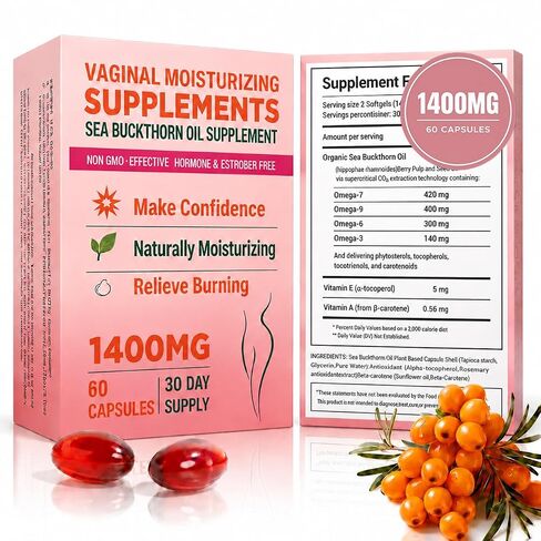Vaginal Moisturizing Supplement for Women, Sea Buckthorn Oil, Omegas 3, 6, 7, and 9, Vitamins A and E, 100% Natural Formula, 60 Supplements in Saudi Arabia