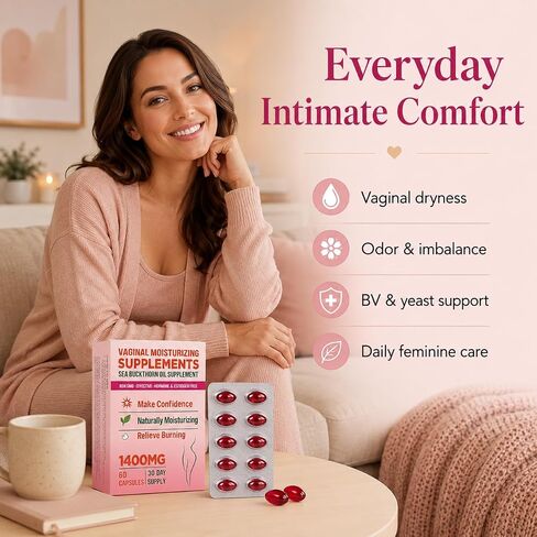 Vaginal Moisturizing Supplement for Women, Sea Buckthorn Oil, Omegas 3, 6, 7, and 9, Vitamins A and E, 100% Natural Formula, 60 Supplements in Saudi Arabia