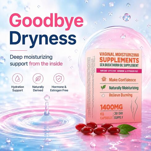 Vaginal Moisturizing Supplement for Women, Sea Buckthorn Oil, Omegas 3, 6, 7, and 9, Vitamins A and E, 100% Natural Formula, 60 Supplements in Saudi Arabia