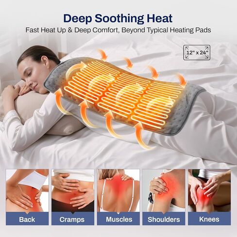 High-Heat Boost & Rapid Heat-Up XL Heating Pad for Back/Neck/Shoulder Pain Relief, Electric Pad for Period Cramps/Sore Muscles, Birthday Gifts for Women,Men (Summer Night Grey, 12"x24") in Saudi Arabia