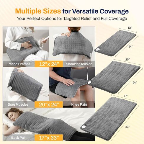High-Heat Boost & Rapid Heat-Up XL Heating Pad for Back/Neck/Shoulder Pain Relief, Electric Pad for Period Cramps/Sore Muscles, Birthday Gifts for Women,Men (Summer Night Grey, 12"x24") in Saudi Arabia