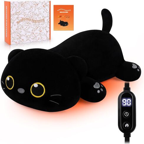 Electric Heating Pad for Period Cramps, Cuddly Soft 14" Black Cat Plush with a Hot Soft Belly USB Powered, Menstrual Heating Pad Neck Shoulder Pain Relief, Christmas Birthday Gift for Daughter Wife in Saudi Arabia