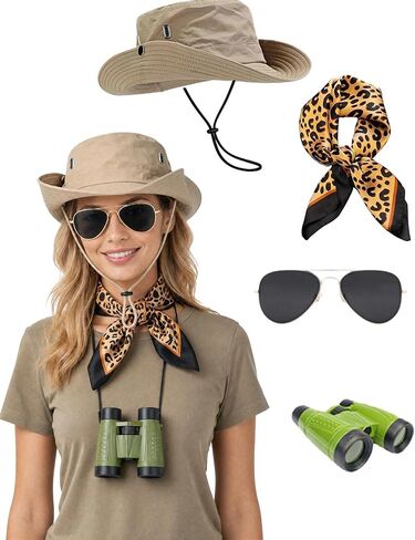 Women Safari Costume Accessories Sun Bucket Hat Leopard Scarf Binoculars Zoo Keeper Costume Halloween Cosplay in Saudi Arabia
