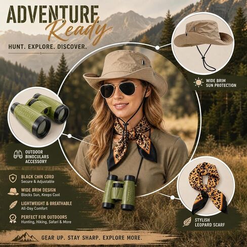 Women Safari Costume Accessories Sun Bucket Hat Leopard Scarf Binoculars Zoo Keeper Costume Halloween Cosplay in Saudi Arabia
