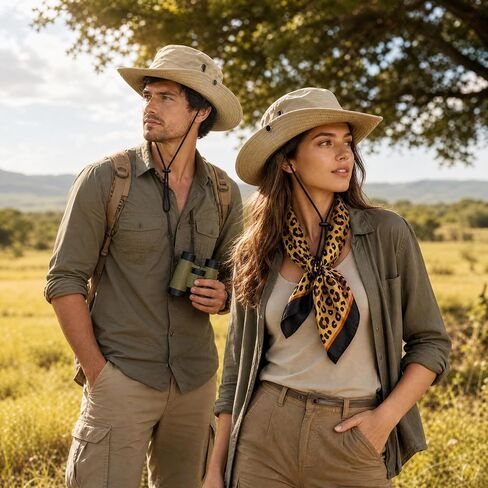 Women Safari Costume Accessories Sun Bucket Hat Leopard Scarf Binoculars Zoo Keeper Costume Halloween Cosplay in Saudi Arabia