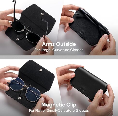 VULKIT Leather Glasses Case, Ultra Slim Sunglasses Case, Two Fixed Modes, Fits Most Eyeglasses & Sun Glasses in Kuwait
