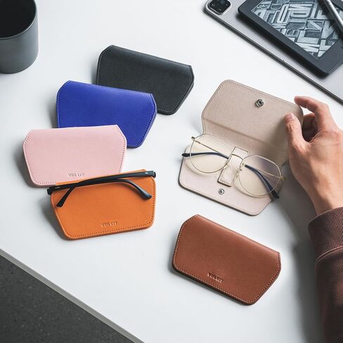VULKIT Leather Glasses Case, Ultra Slim Sunglasses Case, Two Fixed Modes, Fits Most Eyeglasses & Sun Glasses in Kuwait