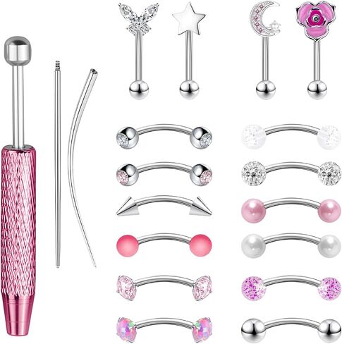 Eyebrow Rook Piercing Jewelry with Tools 16G Stainless Surgical Steel Rook Earrings Curved Barbell Eyebrow Rings Vertical Labret Lip Surface Tragus Frog Eyes Piercing Jewelry in Saudi Arabia