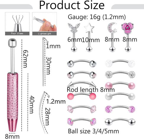 Eyebrow Rook Piercing Jewelry with Tools 16G Stainless Surgical Steel Rook Earrings Curved Barbell Eyebrow Rings Vertical Labret Lip Surface Tragus Frog Eyes Piercing Jewelry in Saudi Arabia