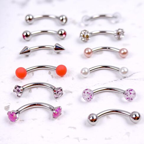 Eyebrow Rook Piercing Jewelry with Tools 16G Stainless Surgical Steel Rook Earrings Curved Barbell Eyebrow Rings Vertical Labret Lip Surface Tragus Frog Eyes Piercing Jewelry in Saudi Arabia