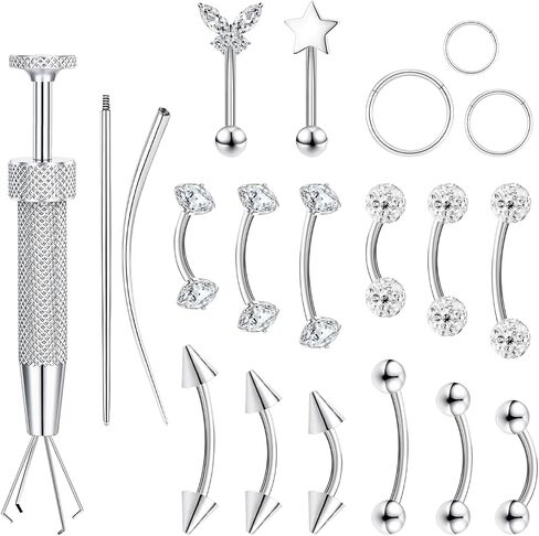 Eyebrow Rook Piercing Jewelry with Tools 16G Stainless Surgical Steel Rook Earrings Curved Barbell Eyebrow Rings Vertical Labret Lip Surface Tragus Frog Eyes Piercing Jewelry in Saudi Arabia